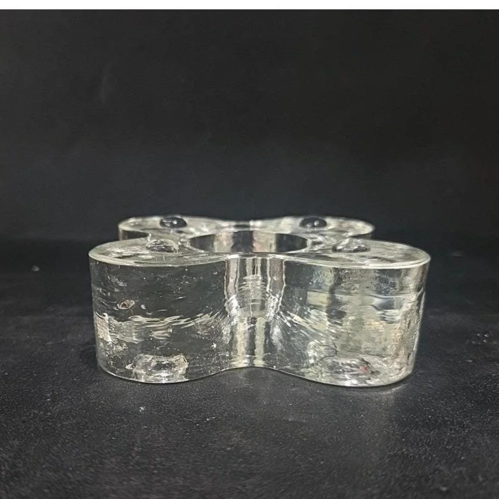 Blenko Mid Century‎ Candle Holder, Handmade Clear Art Glass, Vintage Home Decor